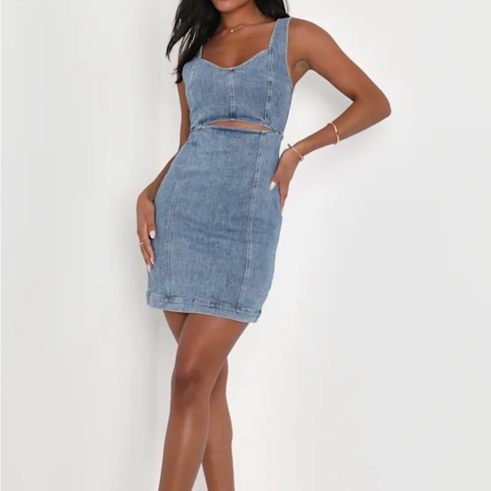 Lulu's Charming Edge Denim Cut-Out Dress